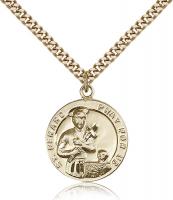 Gold Filled St. Gerard Pendant, Stainless Gold Heavy Curb Chain, 7/8" x 3/4"