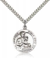 Sterling Silver St. Gerard Pendant, Stainless Silver Heavy Curb Chain, 7/8" x 3/4"