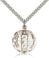 Sterling Silver St. Jude Pendant, Stainless Silver Heavy Curb Chain, 7/8" x 3/4"