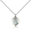 Sterling Silver Miraculous Pendant, Sterling Silver Lite Curb Chain, 1/2" x 3/8"