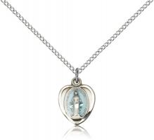 Sterling Silver Miraculous Pendant, Sterling Silver Lite Curb Chain, 1/2" x 3/8"