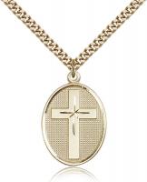 Gold Filled Cross Pendant, Stainless Gold Heavy Curb Chain, 1 1/8" x 3/4"