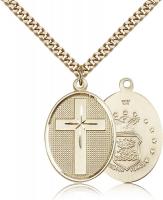 Gold Filled Cross / Air Force Pendant, Stainless Gold Heavy Curb Chain, 1 1/8" x 3/4"