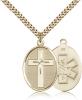 Gold Filled Cross / Emt Pendant, Stainless Gold Heavy Curb Chain, 1 1/8" x 3/4"