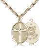 Gold Filled Cross / Coast Guard Pendant, Stainless Gold Heavy Curb Chain, 1 1/8" x 3/4"