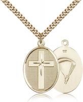 Gold Filled Cross / Paratrooper Pendant, Stainless Gold Heavy Curb Chain, 1 1/8" x 3/4"