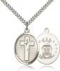 Sterling Silver Cross / Air Force Pendant, Stainless Silver Heavy Curb Chain, 1" x 3/4"