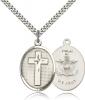 Sterling Silver Cross / Army Pendant, Stainless Silver Heavy Curb Chain, 1" x 3/4"