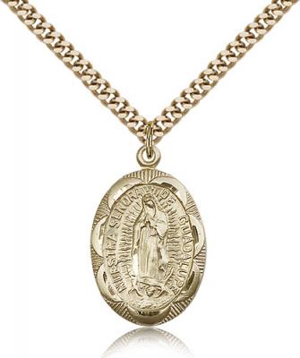 Gold Filled Our Lady of Guadalupe Pendant, Stainless Gold Heavy Curb Chain, 1" x 5/8"
