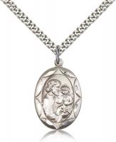 Sterling Silver St. Joseph Pendant, Stainless Silver Heavy Curb Chain, 1" x 5/8"