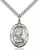Sterling Silver St. Pio of Pietrelcina Pendant, Stainless Silver Heavy Curb Chain, 1" x 5/8"