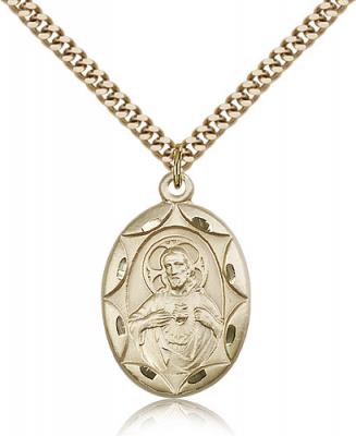 Gold Filled Scapular Pendant, Stainless Gold Heavy Curb Chain, 1" x 5/8"