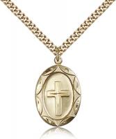 Gold Filled Cross Pendant, Stainless Gold Heavy Curb Chain, 1" x 5/8"