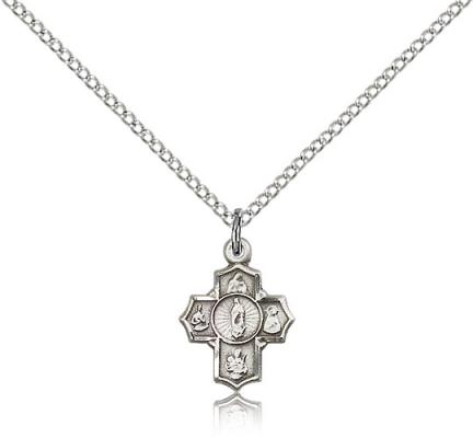 Sterling Silver 5-Way Motherhood Pendant, Sterling Silver Lite Curb Chain, 1/2" x 3/8"