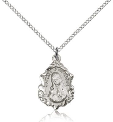 Sterling Silver Our Lady of Guadalupe Pendant, Sterling Silver Lite Curb Chain, 3/4" x 1/2"