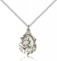 Sterling Silver St. Gerard Pendant, Sterling Silver Lite Curb Chain, 3/4" x 1/2"