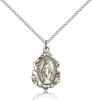 Sterling Silver Miraculous Pendant, Sterling Silver Lite Curb Chain, 3/4" x 1/2"