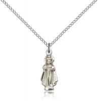 Sterling Silver Infant of Prague Pendant, Sterling Silver Lite Curb Chain, 3/4" x 1/4"