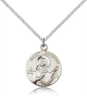 Sterling Silver St. Dorothy Pendant, Sterling Silver Lite Curb Chain, 3/4" x 5/8"