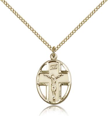 Gold Filled Crucifix Pendant, Gold Filled Lite Curb Chain, 3/4" x 1/2"