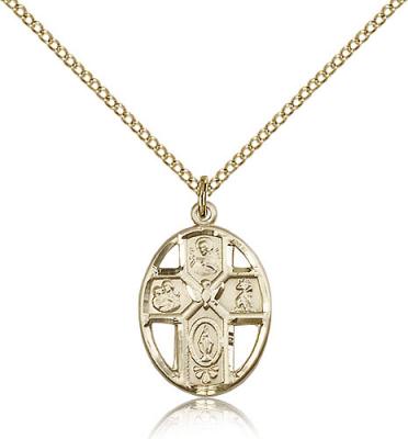 Gold Filled 5-Way / Holy Spirit Pendant, Gold Filled Lite Curb Chain, 3/4" x 1/2"