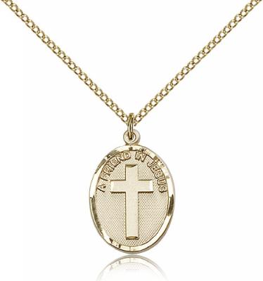Gold Filled A Friend In Jesus Pendant, Gold Filled Lite Curb Chain, 3/4" x 1/2"