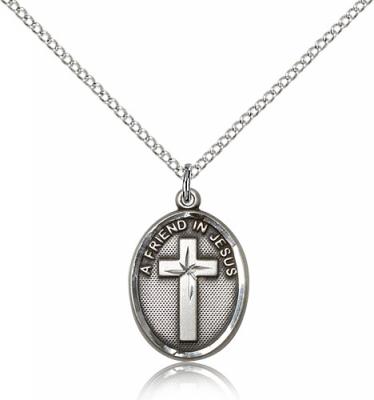 Sterling Silver A Friend In Jesus Pendant, Sterling Silver Lite Curb Chain, 3/4" x 1/2"