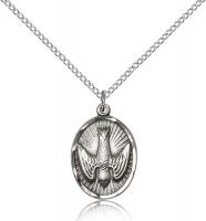 Sterling Silver Holy Spirit Pendant, Sterling Silver Lite Curb Chain, 3/4" x 1/2"