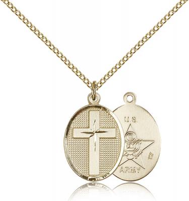 Gold Filled Cross / Army Pendant, Gold Filled Lite Curb Chain, 3/4" x 1/2"