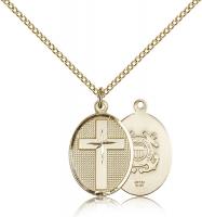 Gold Filled Cross / Coast Guard Pendant, Gold Filled Lite Curb Chain, 3/4" x 1/2"