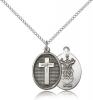 Sterling Silver Cross / Air Force Pendant, Sterling Silver Lite Curb Chain, 3/4" x 1/2"