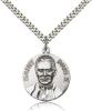 Sterling Silver Pope Pius X Pendant, Stainless Silver Heavy Curb Chain, 1" x 7/8"
