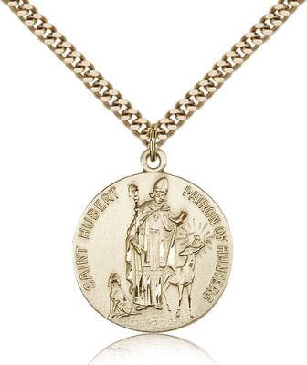 Gold Filled St. Hubert of Liege Pendant, Stainless Gold Heavy Curb Chain, 1" x 7/8"
