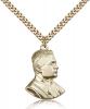 Gold Filled Saint Pius X Pendant, Stainless Gold Heavy Curb Chain, 1" x 3/4"