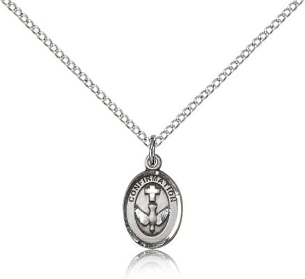 Sterling Silver Confirmation Pendant, Sterling Silver Lite Curb Chain, 1/2" x 3/8"