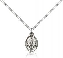Sterling Silver Chalice Pendant, Sterling Silver Lite Curb Chain, 1/2" x 3/8"