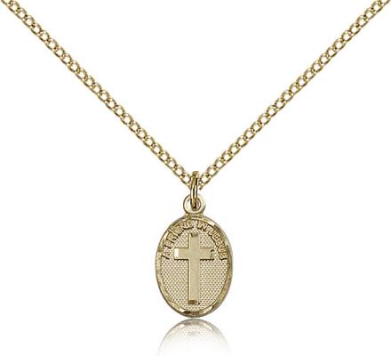 Gold Filled Friend In Jesus Cross Pendant, Gold Filled Lite Curb Chain, 1/2" x 1/4"