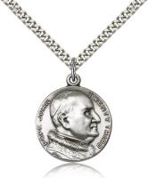 Sterling Silver St. Pope John XXII Pendant, Stainless Silver Heavy Curb Chain, 1" x 7/8"