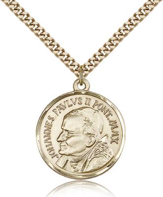 Gold Filled St. Pope John Paul II Pendant, Stainless Gold Heavy Curb Chain, 1" x 7/8"