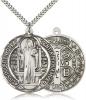 Sterling Silver St. Benedict Pendant, Stainless Silver Heavy Curb Chain, 1 5/8" x 1 1/2"
