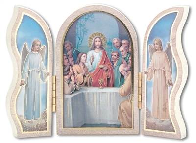 Gold Embossed White Communion Triptych 1205W-372