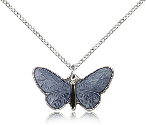 Sterling Silver Butterfly Pendant, Sterling Silver Lite Curb Chain, 1/2" x 1"