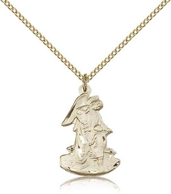 Gold Filled Guardian Angel Pendant, Gold Filled Lite Curb Chain, 7/8" x 1/2"