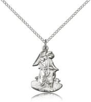 Sterling Silver Guardian Angel Pendant, Sterling Silver Lite Curb Chain, 7/8" x 1/2"