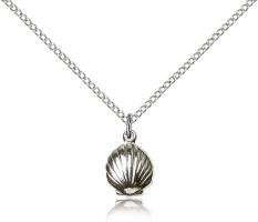 Sterling Silver Shell Pendant, Sterling Silver Lite Curb Chain, 1/2" x 1/4"