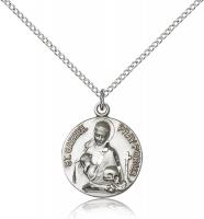 Sterling Silver St. Gabriel of the Blessed Virgin , Sterling Silver Lite Curb Chain, 3/4" x 5/8"
