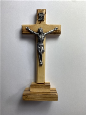 5" Olive Wood Crucifix Made in Bethlehem with Pewter Corpus
