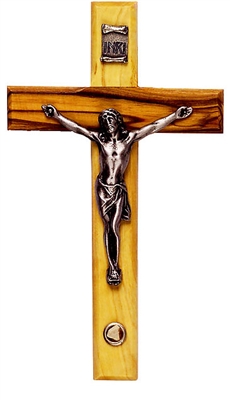 Olive Wood Crucifix with Bethlehem Stone