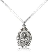 Sterling Silver Scapular Pendant, Sterling Silver Lite Curb Chain, 3/4" x 1/2"