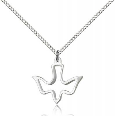Sterling Silver Holy Spirit Pendant, Sterling Silver Lite Curb Chain, 3/4" x 3/4"